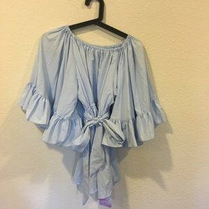 Chicwish Pants - NWT Chicwish blue ruffle off-shoulder romper Chicwish Pants - NWT Chicwish blue ruffle off-shoulder romper